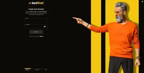 Fill out betfinal casino registration form