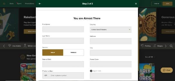 provide your name, gender, date of birth, city and postal code and tap Register to complete the sign-up process on VIP Arab Club Casino