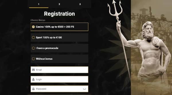 Open Register form, select the welcome package, fill out the email box, create a unique username and password, accept terms of service on Casinoly Casino