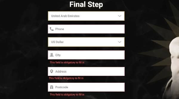 choose a currency and enter the address details