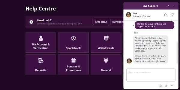 Customer Support at Malina Casino