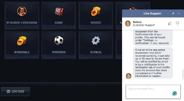 Customer Support at Mafia Casino