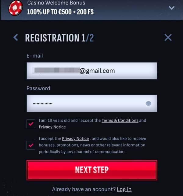 Fill out your email and create a strong login on Mafia Casino
