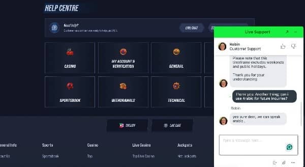 Customer Support at VegasHero casino