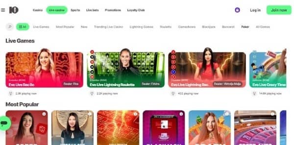 check live dealer games in 10Bet Casino