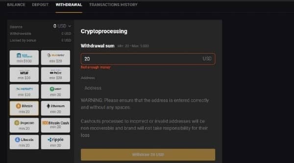Log in and open the withdrawal page