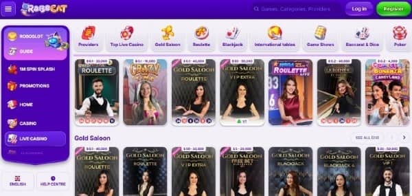 check live dealer games in RoboCat Casino