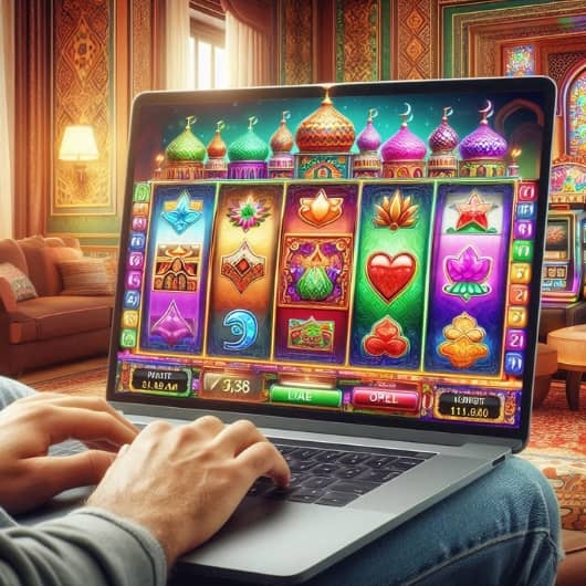 player plays online slot on laptop