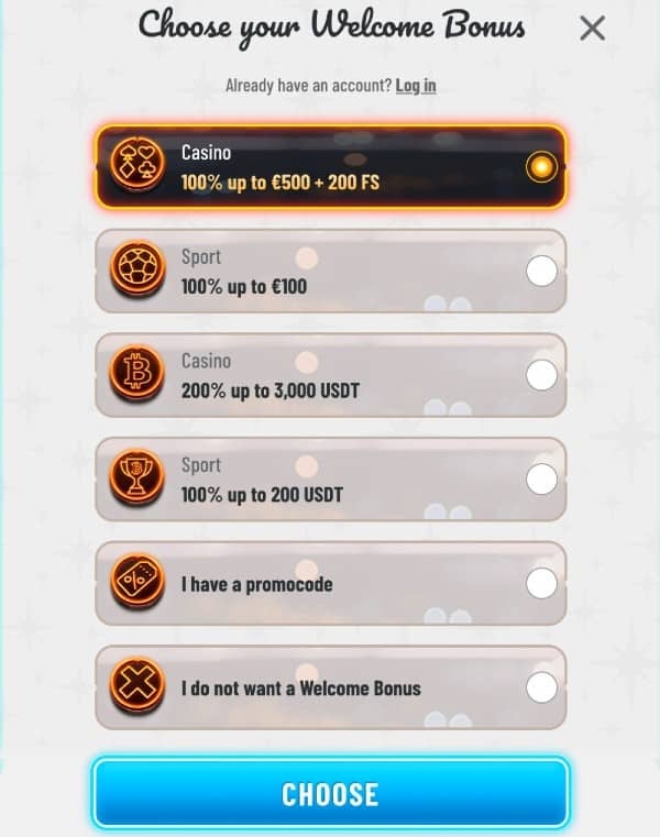 choose the casino’s fiat or cryptocurrency welcome offer on Wyns Casino