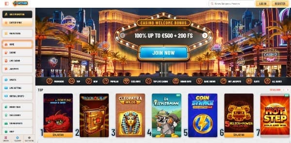 tap Register button to open the sign-up form on Wyns Casino