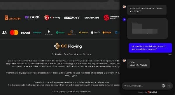 Customer Support at GCPlaying casino