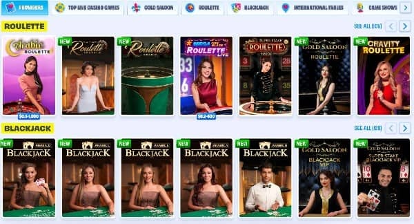 Play Live Casino Games at OnlySpins casino