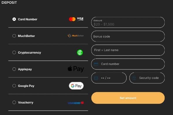 choose banking methods at GCPlaying casino