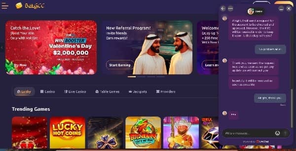 Customer Support at BetGCC casino