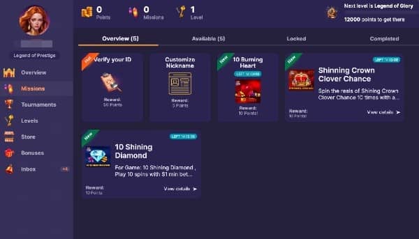 complete missions to earn loyalty points on BetGCC Casino