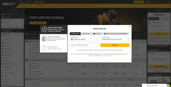 Choose your registration method on Melbet Casino Arabic 