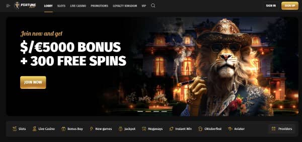 Click the  Sign Up button at the top-right corner on Fortune Play casino site homepage