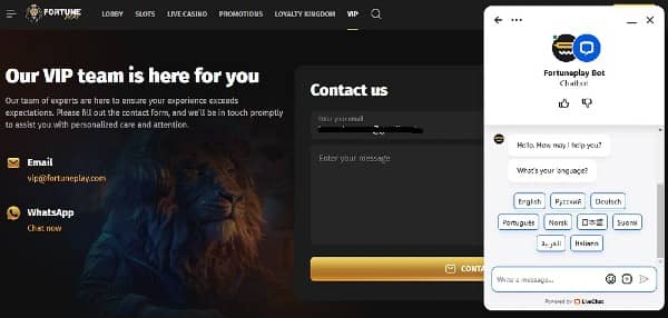 Fortune Play customer support