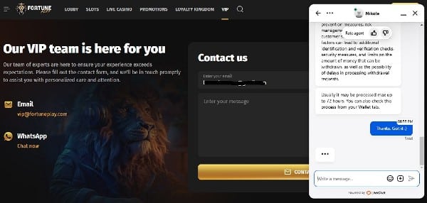 Fortune Play customer support